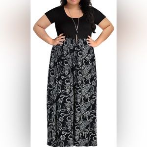 Women's Print Summer Short Sleeve Plus Size Casual Maxi Dress w/ pockets!